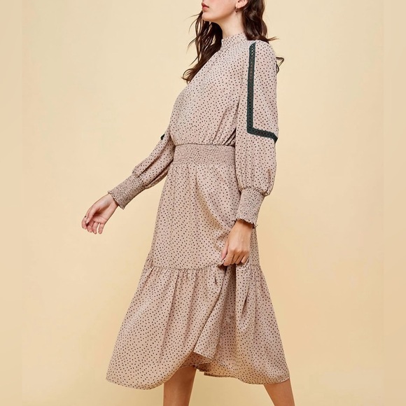 Olive Mauve Stylish Polka Dot Dress - Picture 2 of 10